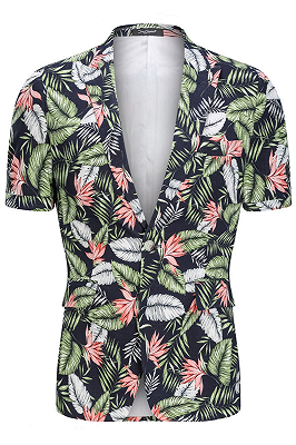 tylish Hawaiian Leaf Printed Summer Men's Suit | 2 Piece Casual Short Cotton Suits for Beach_1
