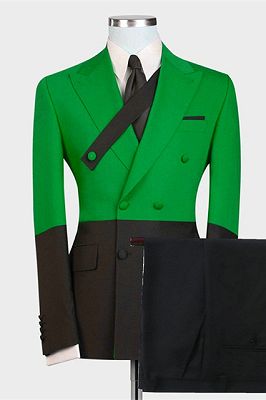 Ezekiel Green and Black Double Breasted Peaked Lapel Fashion Men Suits_1