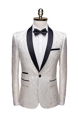 White Jacqard Wedding Men Suits | Slim Fit Dinner Blazer