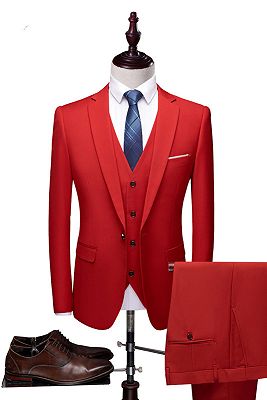 Red Fashion Notched Lapel Tuxedo | Bespoke Three Pieces Men Suits