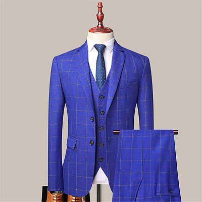 Reece Royal Blue Stylish Plaid Slim Fit Formal Men Suits