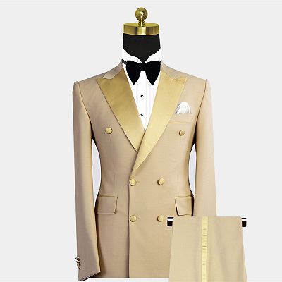 Reed Gold Peaked Lapel Double Breasted Bespoke Men Suit for Prom