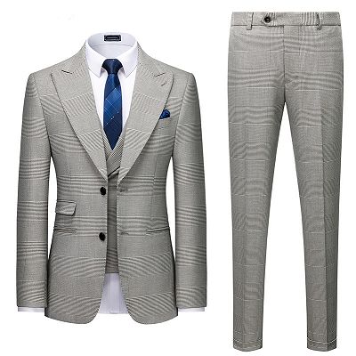 Titus Gray Plaid Fashion Peaked Lapel Slim Fit Men Suit for Prom