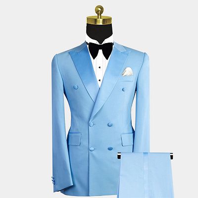 Phoenix Fashion Blue Peaked Lapel Double Breasted Men Suits_2
