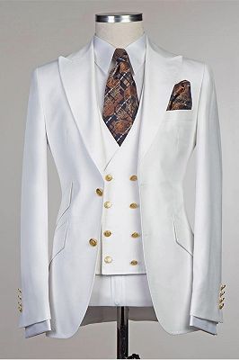 Salvador White Peaked Lapel Slim Fit Fashion Wedding Groom Suit_1