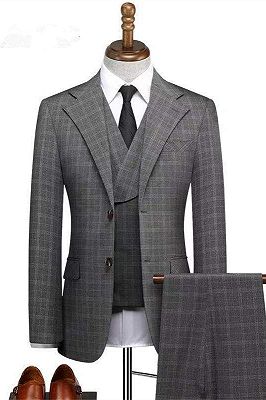 Zachariah Fashion Notched Lapel Plaid Three Pieces Formal Business Men Suits_1