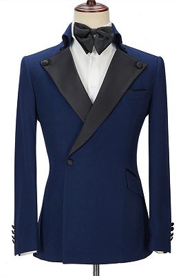 Davion Dark Navy Peak Lapel Two Pieces Stylish Men Suit for Prom_1