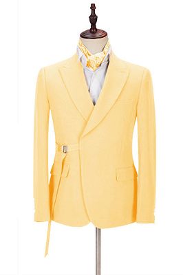 Julian Fashion Yellow Peaked Lapel Slim Fit Prom Men Suits_1