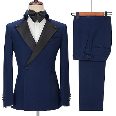 Davion Dark Navy Peak Lapel Two Pieces Stylish Men Suit for Prom ...
