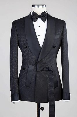 Ernesto Black Double Breasted Shawl Lapel Jacuqard Wedding Suit ...