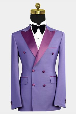 Nickolas Stylish Peaked Lapel Purple Bespoke Double Breasted Men Suits