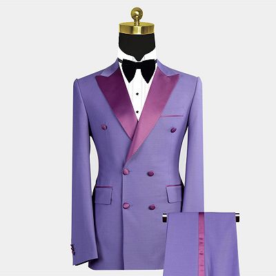 Nickolas Stylish Peaked Lapel Purple Bespoke Double Breasted Men Suits