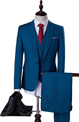 Teal Blue Notch Collar Men Suits | Formal Slim Fit Business Suit with 3 Pieces