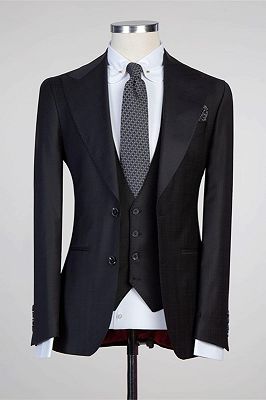 Tate Simple Black Peaked Lapel Fashion Slim Fit Formal Men Suits_1