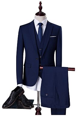 Classic Navy Blue Men Suits | Business Slim Fit Tuxedo with 4 Pieces (Jacket vest pants shirt)