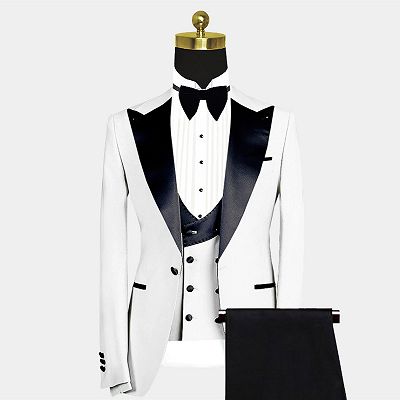 Russell Fashion White Slim Fit Peaked Lapel Wedding Groom Suit