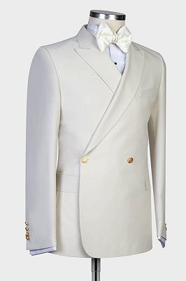 Lawrence New Arrival White Peaked Lapel Slim Fit Men Suits for Wedding