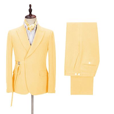 Julian Fashion Yellow Peaked Lapel Slim Fit Prom Men Suits