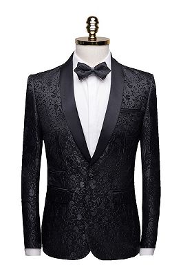 Black Jacquard Dinner Suits for Men | Formal Shawl Lapel One Button Blazer_1