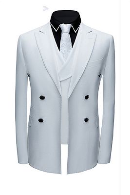 Formal White Business Men Suits with Three Pieces | Peak Lapel Suit Online