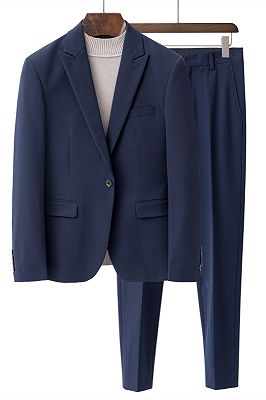 Lance Navy Blue Peaked Lapel One Buttom Men Suits for Summer_1