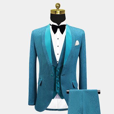 Leland Bespoke Shawl Lapel Jacquard Slim Fit Wedding Men Suits_4