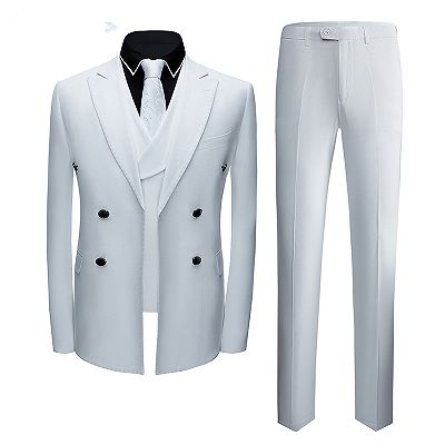 Formal White Business Men Suits with Three Pieces | Peak Lapel Suit Online