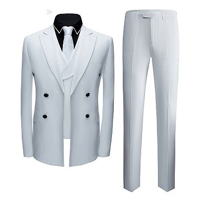 Formal White Business Men Suits with Three Pieces | Peak Lapel Suit Online_2