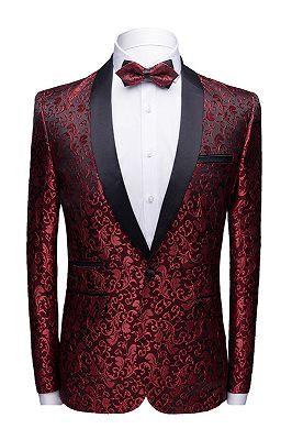 Burgundy Paisley Tuxedo Jacket | Glamorous Jacquard Blazer for Prom_1