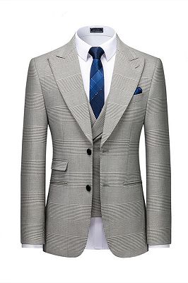 Titus Gray Plaid Fashion Peaked Lapel Slim Fit Men Suit for Prom