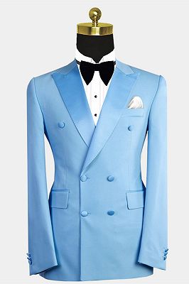 Phoenix Fashion Blue Peaked Lapel Double Breasted Men Suits