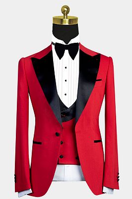 Davis Red Peaked Lapel Slim Fit Men Suit with Black Lapel