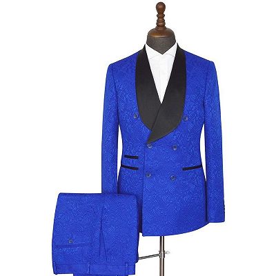 Ramon Royal blue Shawl Lapel Slim Fit Double Breasted Jacquard Wedding Suits