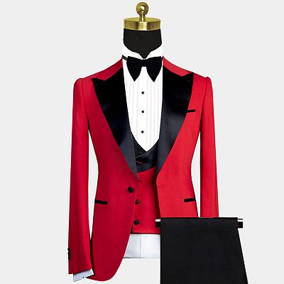 Davis Red Peaked Lapel Slim Fit Men Suit with Black Lapel_2
