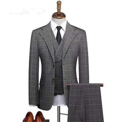 Zachariah Fashion Notched Lapel Plaid Three Pieces Formal Business Men Suits