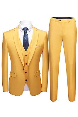 Yellow Notch Collar Three Pieces Slim Fit Suits for Men_1