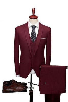 Classic Red Notch Collar Men Suits | Formal Three Pieces Prom Tuxedo