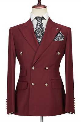 Luman Stylish Double Breasted Burgundy Peak Lapel Men's Formal Suit_1