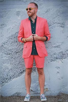 Marc Summer Orange Notched Lapel Men Suit with Short Pants_1