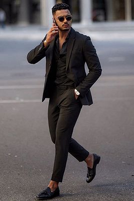 Camron Simple Black Notched Lapel Formal Business Men Suit