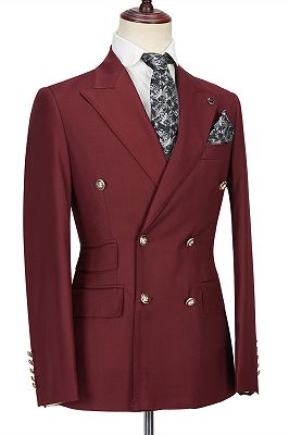 Luman Stylish Double Breasted Burgundy Peak Lapel Men's Formal Suit_3