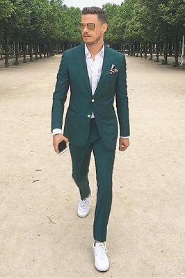 Byron Dark Green Peaked Lapel Slim Fit Men Suit for Prom