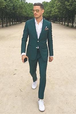 Byron Dark Green Peaked Lapel Slim Fit Men Suit for Prom_1