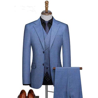 Zachariah Fashion Blue Three-Pieces Slim Fit Notched Lapel Business Suits