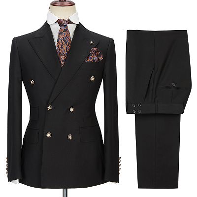 Percy Classic Black Double Breasted Men's Formal Suit with Peak Lapel_4