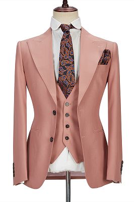 Ivan 3 Piece Coral Pink Two Buttons Peak Lapel Stylish Men's Suit_1