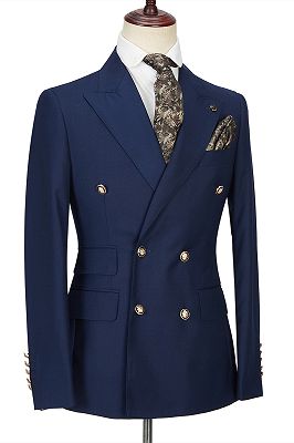 Morris Dark Navy Peak Lapel Double Breasted Formal Men's Suit for Prom_3