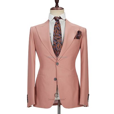 Ivan 3 Piece Coral Pink Two Buttons Peak Lapel Stylish Men's Suit_4