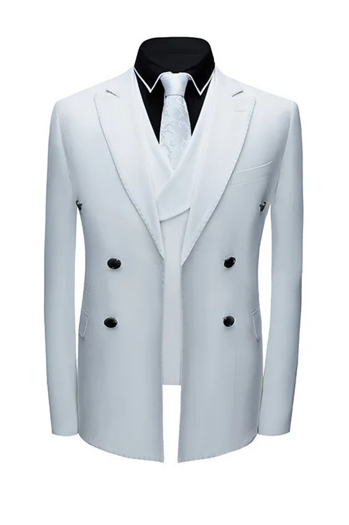 Jonathon Stylish White Notched Lapel Double Breasted Formal Men suits