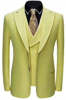 Jasper Yellow Three Pieces Peaked Lapel Fashion Prom Suits for Men